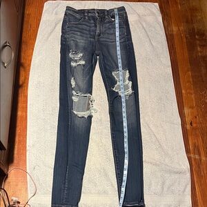 American Eagle Outfitters Dark Blue Distressed Skinny Jeans